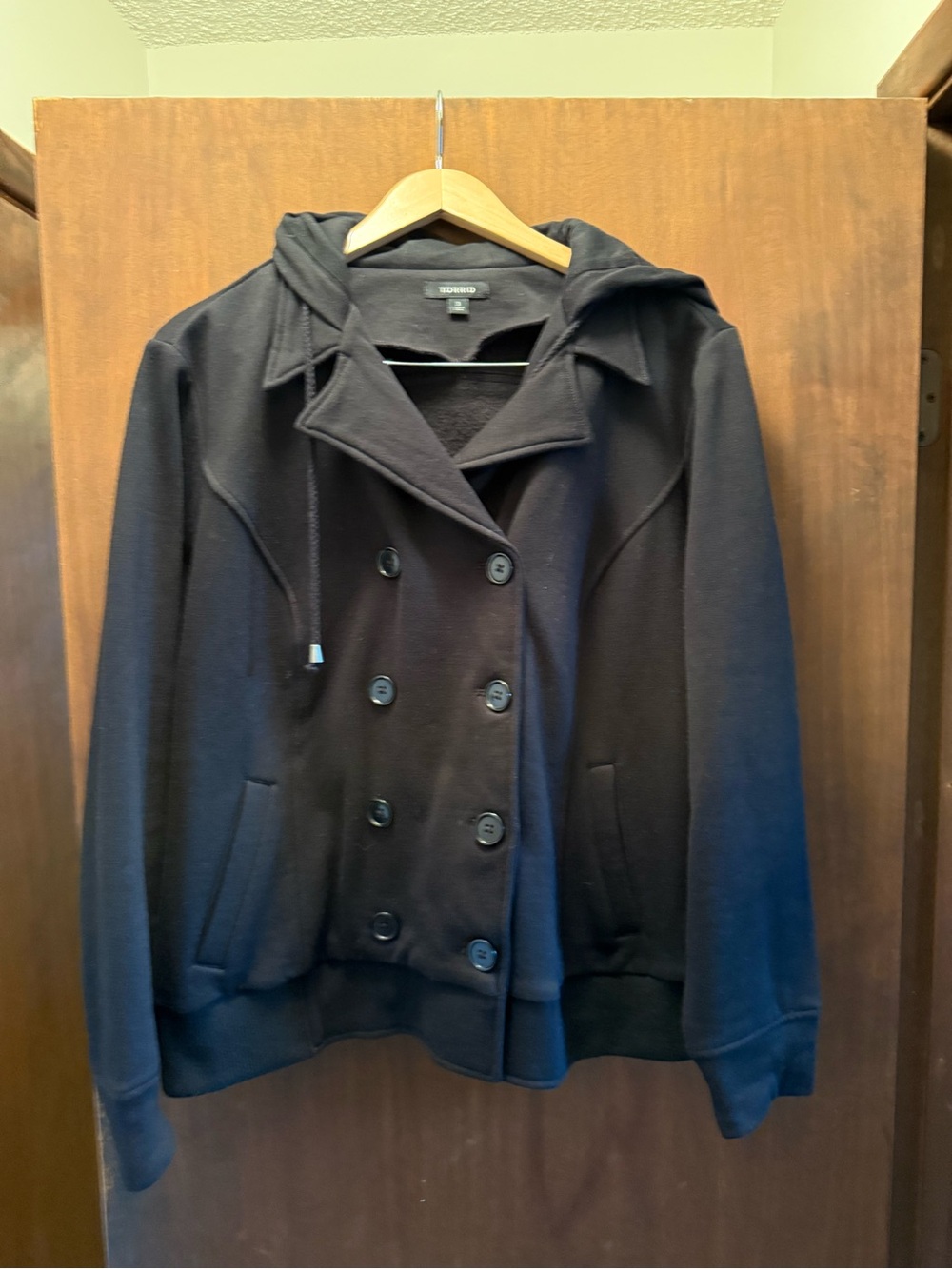 torrid Black Double-Breasted Hooded Pea Coat